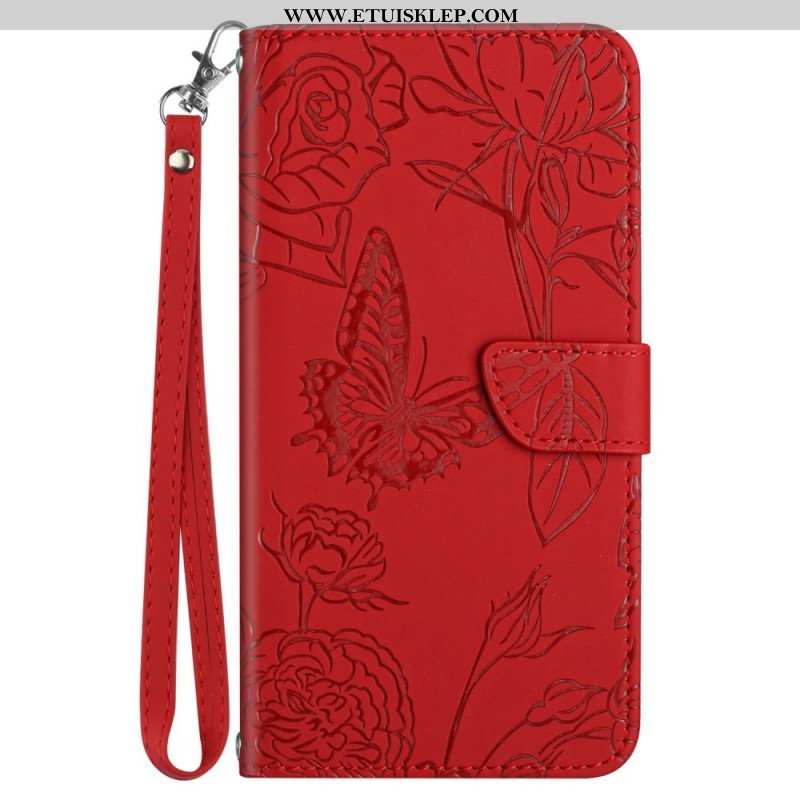 Etui Folio do Samsung Galaxy M23 5G Dyskretne Motyle I Smycz